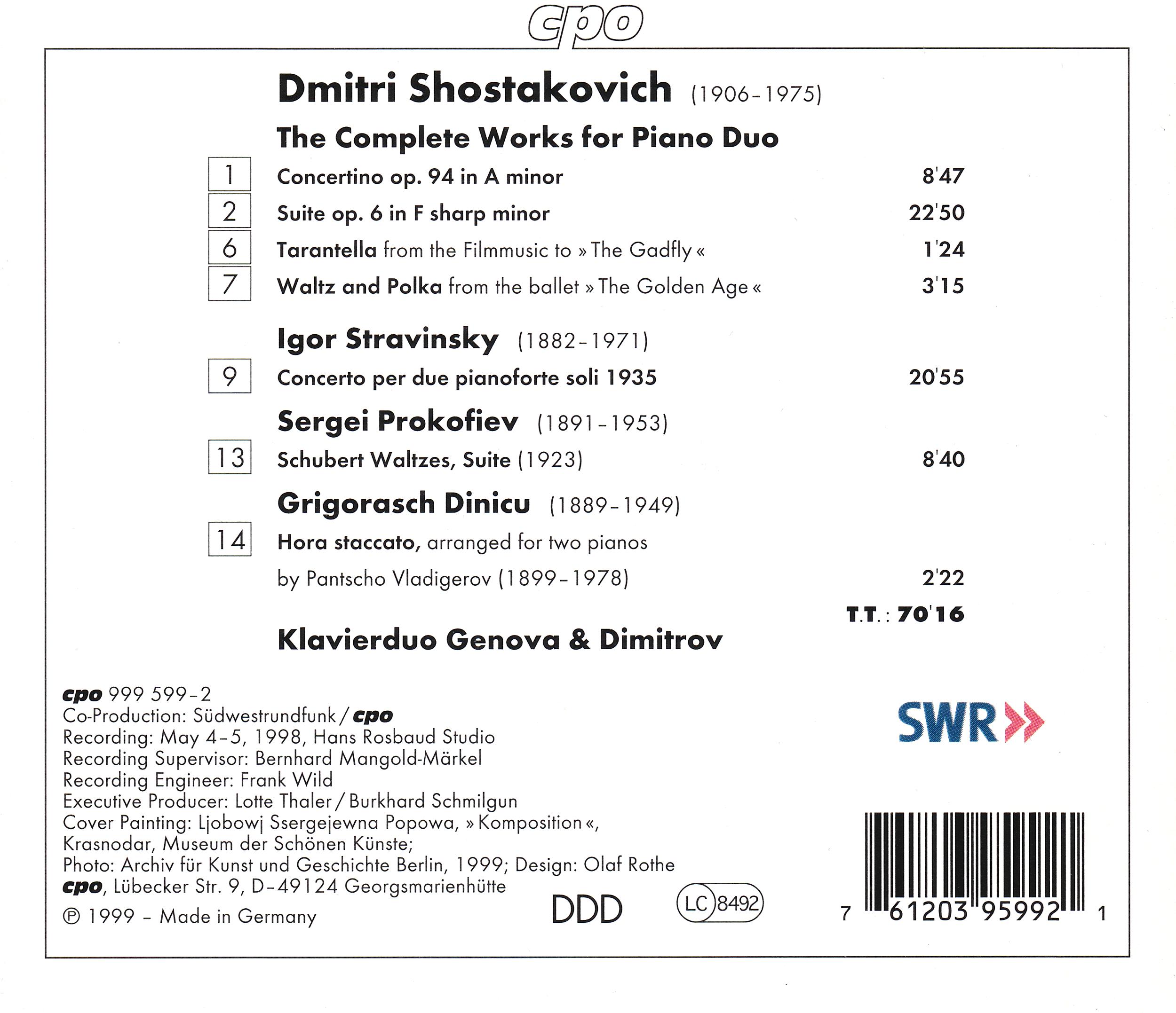 Dmitri Shostakovich • Sämtliche Werke für Klavierduo (cpo 999 599-2) | Back Inlay