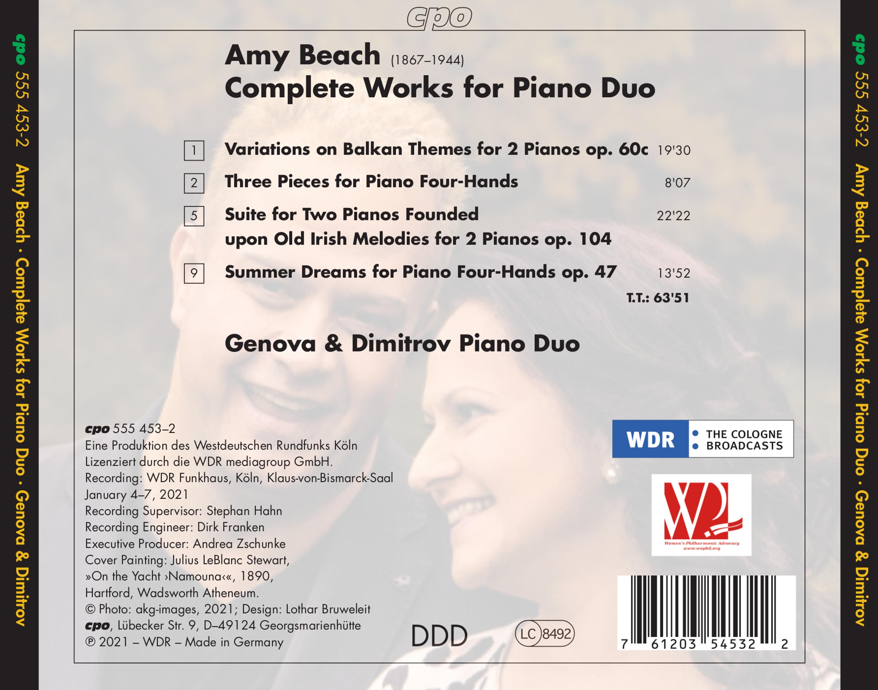 Amy Beach • Complete Works for Piano Duo • Genova & Dimitrov (cpo 555453-2) _Back Inlay